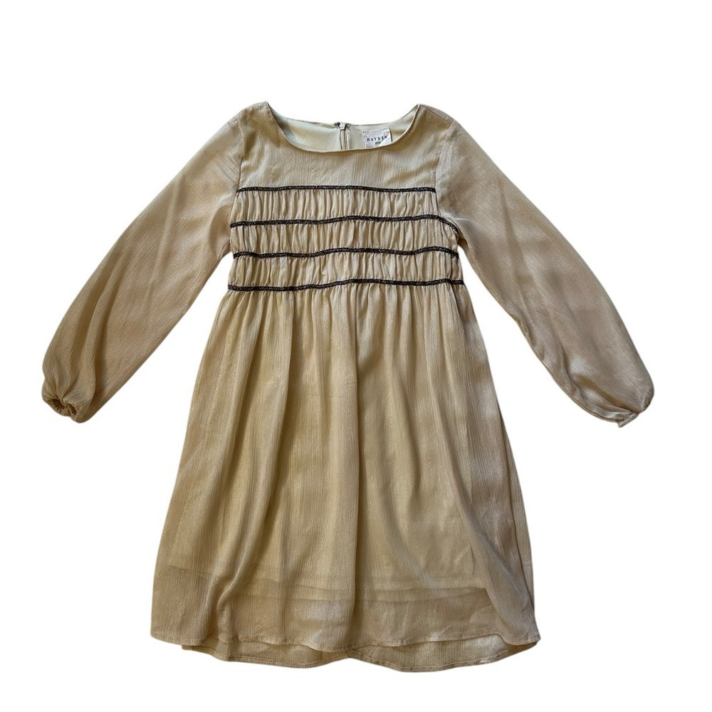 Hayden Girls Gold Shimmer Dress Kids Size Medium Smocked Holiday Party